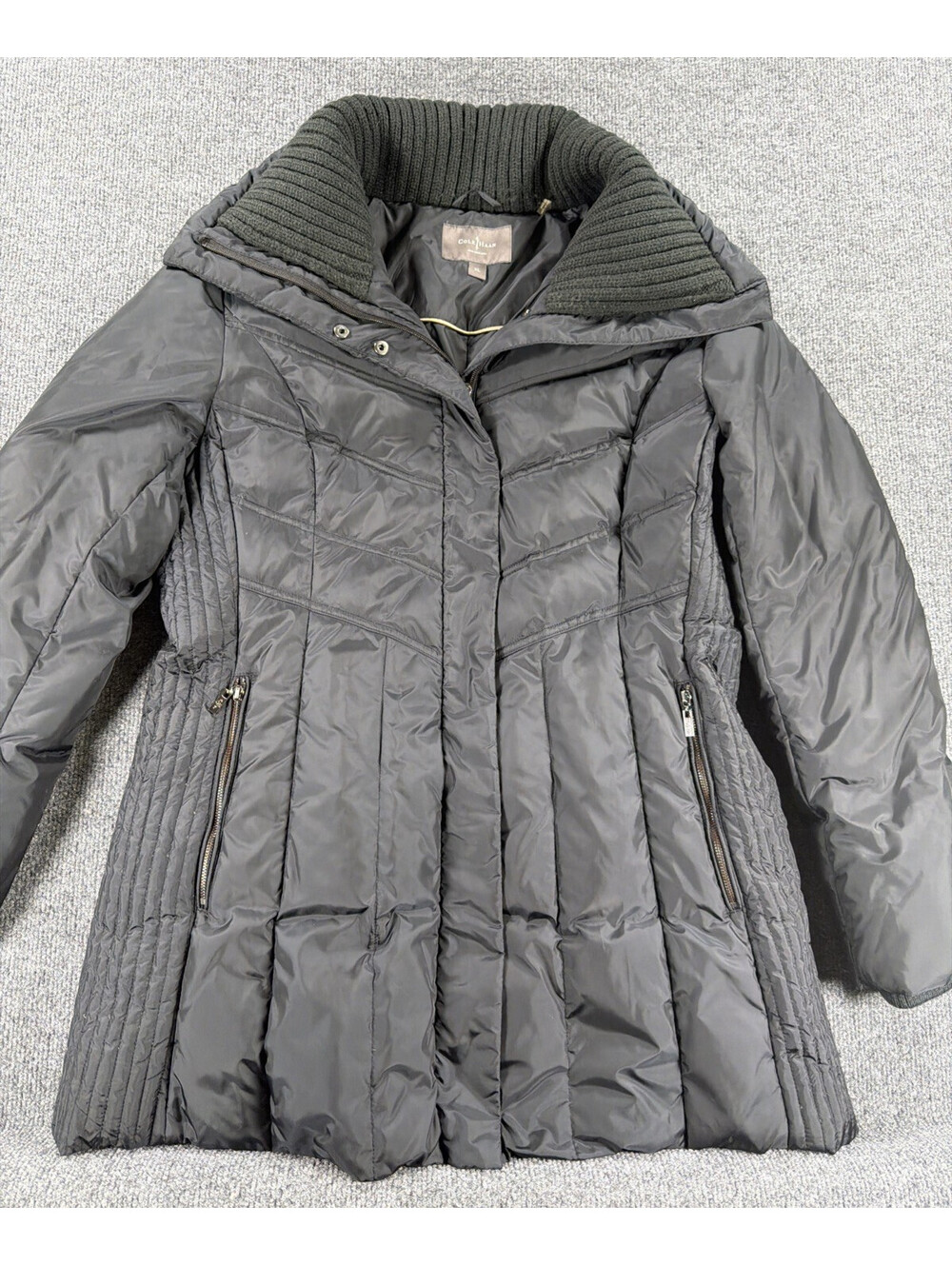 Cole Haan Down Black Puffer Snap Zipper Lined Coat-Knit Cuffs-Women's Size XL